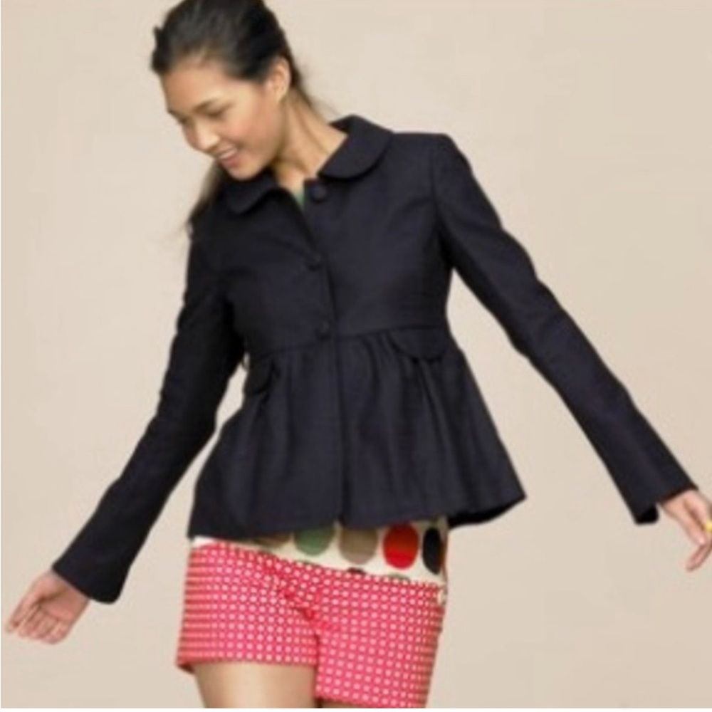 J. Crew Ottoman Molly Linen Peplum Navy Jacket